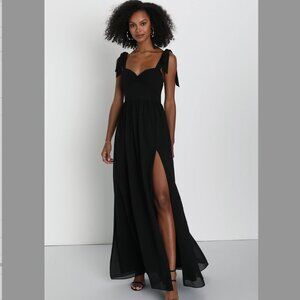 Lulus Black Chiffon Tie- Strap Maxi Dress